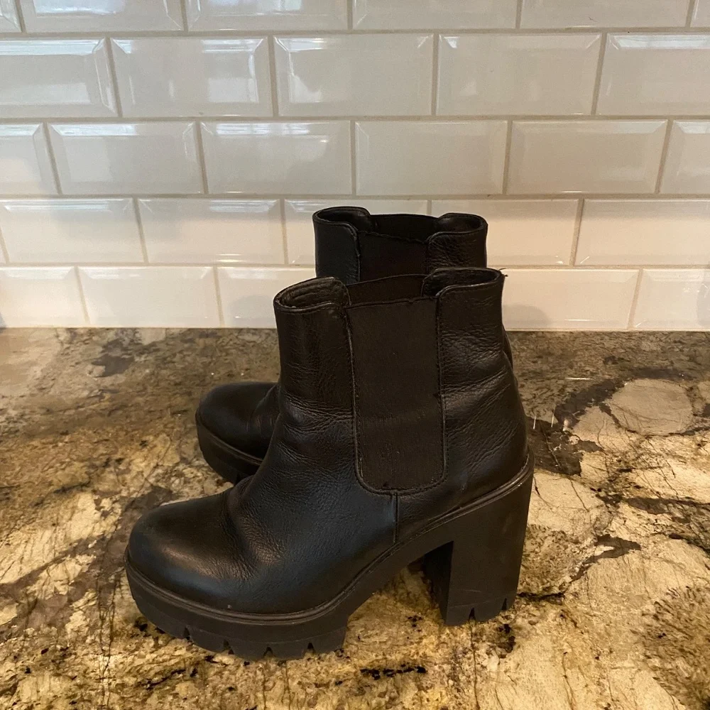 Black Chunky Lug Sole Platform Boots Chelsea Italy - Picture 3 of 7